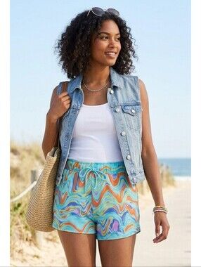 Wild Fable High rise Dolphin hem shorts Aqua Blue Swirl Size XS